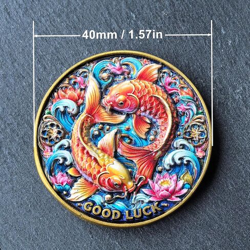 Good Luck Coin 1.57" Koi Fish Zinc Alloy with Protective Case – Feng Shui Fortune Token, Lotus Koi Pocket Charm for Graduation, New Job and Daily EDC in Saudi Arabia