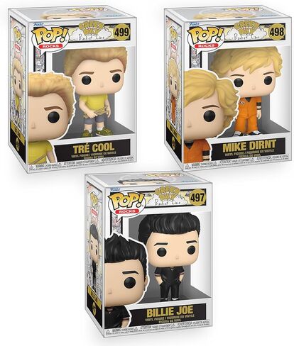 مقتنيات ملحمية Pop Rocks: Green Day - مجموعة من 3 - شخصيات من الفينيل بيلي جو أرمسترونج ومايك ديرنت وتي تري كول (حقيبة سلة) متضمنة مع واقي صندوق متوافق مع Funko in Kuwait