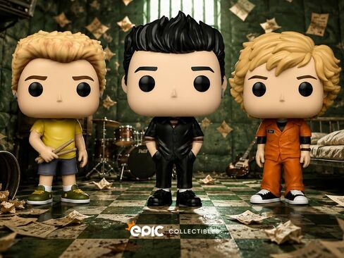 مقتنيات ملحمية Pop Rocks: Green Day - مجموعة من 3 - شخصيات من الفينيل بيلي جو أرمسترونج ومايك ديرنت وتي تري كول (حقيبة سلة) متضمنة مع واقي صندوق متوافق مع Funko in Kuwait
