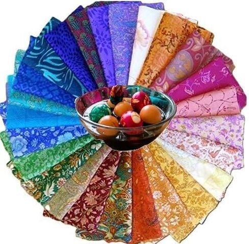 25 Pieces 8x8 Inch Vintage Recycled Pure Silk Remnants – Sari Silk Fabric Scraps for Easter Egg Dyeing, Quilting, Scrapbooking, Art Dolls & Craft Projects in Saudi Arabia
