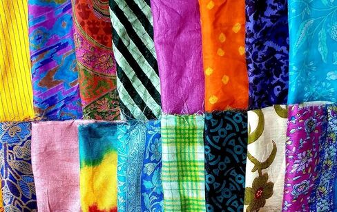 25 Pieces 8x8 Inch Vintage Recycled Pure Silk Remnants – Sari Silk Fabric Scraps for Easter Egg Dyeing, Quilting, Scrapbooking, Art Dolls & Craft Projects in Saudi Arabia