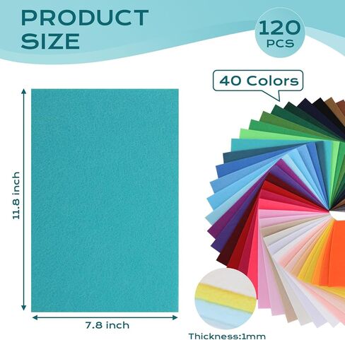 120 Pcs Felt Paper, 8x12 Inch Felt Sheets for Crafts, 1mm Colored Felt, 40 Assorted Colors Felt Squares, for DIY Craft Sewing Patchwork & Decoration in Saudi Arabia
