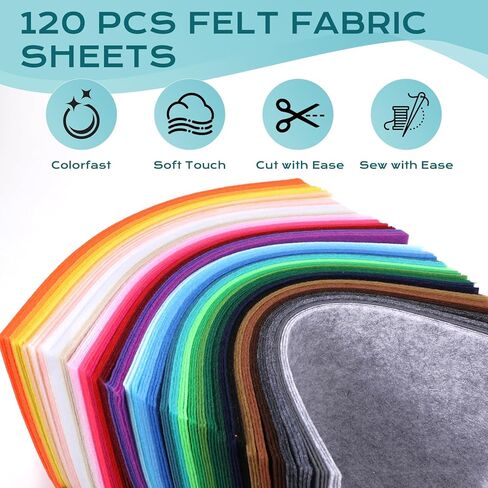120 Pcs Felt Paper, 8x12 Inch Felt Sheets for Crafts, 1mm Colored Felt, 40 Assorted Colors Felt Squares, for DIY Craft Sewing Patchwork & Decoration in Saudi Arabia
