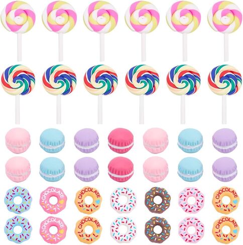 60Pcs Mini Donut Resin Charms Lollipop Cabochon Plastic Flatback Food Cake Dessert Cabochons Resin Embellishments for Scrapbooking Hair Clips Decor Jewelry Making Phone Case DIY Crafts in Saudi Arabia