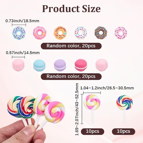 60Pcs Mini Donut Resin Charms Lollipop Cabochon Plastic Flatback Food Cake Dessert Cabochons Resin Embellishments for Scrapbooking Hair Clips Decor Jewelry Making Phone Case DIY Crafts in Saudi Arabia