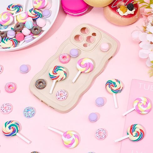 60Pcs Mini Donut Resin Charms Lollipop Cabochon Plastic Flatback Food Cake Dessert Cabochons Resin Embellishments for Scrapbooking Hair Clips Decor Jewelry Making Phone Case DIY Crafts in Saudi Arabia