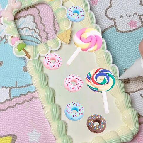 60Pcs Mini Donut Resin Charms Lollipop Cabochon Plastic Flatback Food Cake Dessert Cabochons Resin Embellishments for Scrapbooking Hair Clips Decor Jewelry Making Phone Case DIY Crafts in Saudi Arabia
