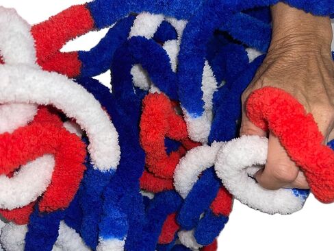 Chunky Chenille Red White Blue Yarn for Crocheting and Handknitting ~ Big Bulky Fluffy Soft Chunky Beginners Blanket Jumbo Wide Thick Yarn DIY Crafts Home Decor Costumes Each Skein 28 yards in Saudi Arabia