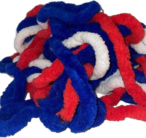Chunky Chenille Red White Blue Yarn for Crocheting and Handknitting ~ Big Bulky Fluffy Soft Chunky Beginners Blanket Jumbo Wide Thick Yarn DIY Crafts Home Decor Costumes Each Skein 28 yards in Saudi Arabia