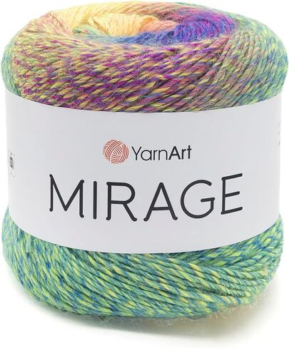 خيوط YarnArt Mirage المتدرجة، خيوط الأصابع 5.29 أونصة (547 ياردة) - مزيج صوف ناعم خفيف الوزن للحياكة والكروشيه والشالات والملابس والإكسسوارات، خيوط كعكة متعددة الألوان (5301) in Kuwait
