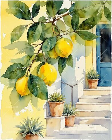 Citrus Decor Paint by Numbers Kit for Adults - DIY Lemons and Planters at Door Painting on Canvas 16x20 Inches, Acrylic Paint Set, Suitable for Beginners, Art for Home Decoration or Gifts in Saudi Arabia