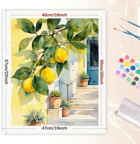 Citrus Decor Paint by Numbers Kit for Adults - DIY Lemons and Planters at Door Painting on Canvas 16x20 Inches, Acrylic Paint Set, Suitable for Beginners, Art for Home Decoration or Gifts in Saudi Arabia