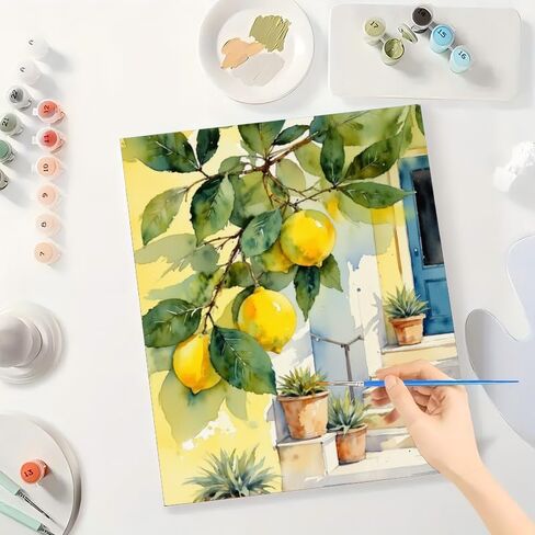 Citrus Decor Paint by Numbers Kit for Adults - DIY Lemons and Planters at Door Painting on Canvas 16x20 Inches, Acrylic Paint Set, Suitable for Beginners, Art for Home Decoration or Gifts in Saudi Arabia
