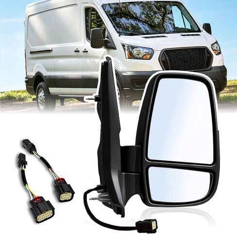 استبدال المرآة الجانبية للركاب يناسب 2015-2025 Ford Transit 150 250 350 350 HD الملحقات، مجموعة مرآة الجانب الأيمن سحب زجاجي بدون ضوء إشارة غير ساخن، أسود (ذراع قصير) in Kuwait