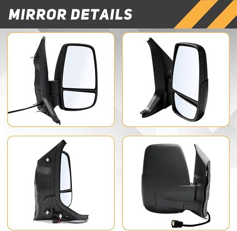 استبدال المرآة الجانبية للركاب يناسب 2015-2025 Ford Transit 150 250 350 350 HD الملحقات، مجموعة مرآة الجانب الأيمن سحب زجاجي بدون ضوء إشارة غير ساخن، أسود (ذراع قصير) in Kuwait