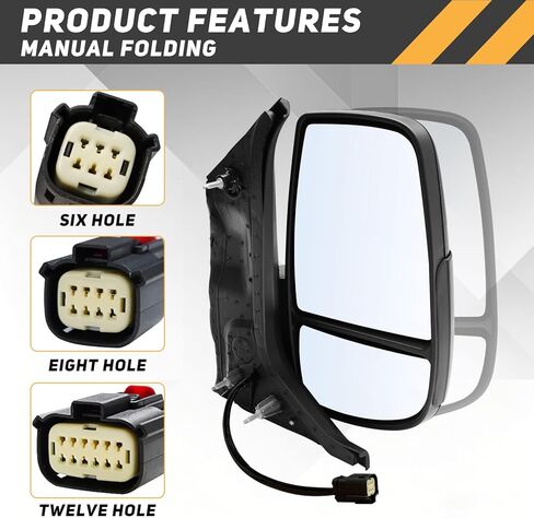 استبدال المرآة الجانبية للركاب يناسب 2015-2025 Ford Transit 150 250 350 350 HD الملحقات، مجموعة مرآة الجانب الأيمن سحب زجاجي بدون ضوء إشارة غير ساخن، أسود (ذراع قصير) in Kuwait