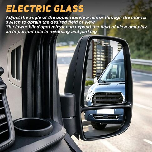 استبدال المرآة الجانبية للركاب يناسب 2015-2025 Ford Transit 150 250 350 350 HD الملحقات، مجموعة مرآة الجانب الأيمن سحب زجاجي بدون ضوء إشارة غير ساخن، أسود (ذراع قصير) in Kuwait