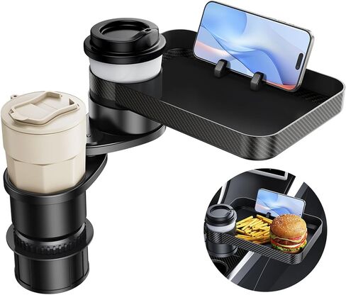 Car Cup Holder (2.9 inches in Diameter) Tray Table, Swivel Car Food Tray for Passenger Seat for Eating, Cup Holder Expander with Phone Holder, Drink Holder for Car, Road Trip Essentials in Saudi Arabia
