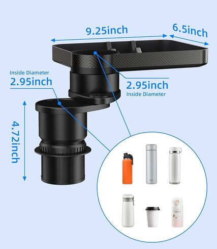 Car Cup Holder (2.9 inches in Diameter) Tray Table, Swivel Car Food Tray for Passenger Seat for Eating, Cup Holder Expander with Phone Holder, Drink Holder for Car, Road Trip Essentials in Saudi Arabia