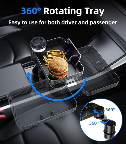 Car Cup Holder (2.9 inches in Diameter) Tray Table, Swivel Car Food Tray for Passenger Seat for Eating, Cup Holder Expander with Phone Holder, Drink Holder for Car, Road Trip Essentials in Saudi Arabia