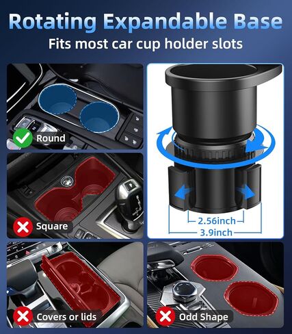 Car Cup Holder (2.9 inches in Diameter) Tray Table, Swivel Car Food Tray for Passenger Seat for Eating, Cup Holder Expander with Phone Holder, Drink Holder for Car, Road Trip Essentials in Saudi Arabia