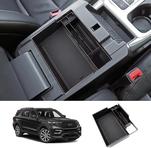 LUWU 2025 2026 Explorer Center Console Organizer Compatible with Ford Explorer 2020-2023 2024 2025 2026 Accessories Armrest Console Storage Box Insert Tray ABS Material Black Coin Container, Black in Kuwait
