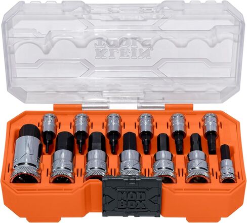 Klein Tools 65213HEX Knurled Hex Bit Socket Set, 1/4, 3/8 and 1/2-Inch Drives, Premium Cr-V Steel, SAE Sizes 5/64 to 9/16-Inch, MODbox Case, 13-Piece in Saudi Arabia