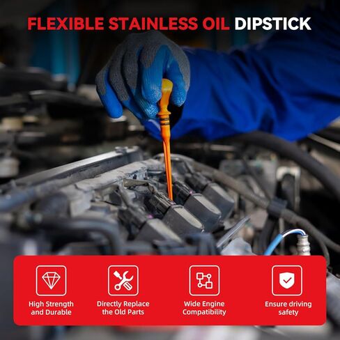 1/4" NPT Engine Oil Dipstick - 20IN Flexible Stainless Steel - Universal Fit - Compatible with Chevy Ford - Silver in Saudi Arabia