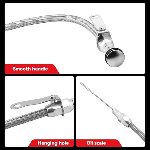 1/4" NPT Engine Oil Dipstick - 20IN Flexible Stainless Steel - Universal Fit - Compatible with Chevy Ford - Silver in Saudi Arabia