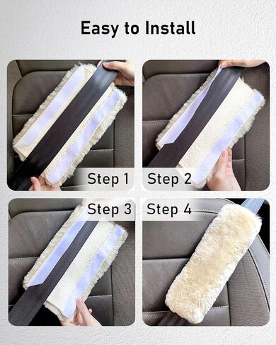 BELINOUS Authentic Sheepskin Car Seat Belt Cover, Soft Shoulder Seat Belt Pad, Seat Belt Neck Protector, 2 Pack (Black) in Saudi Arabia