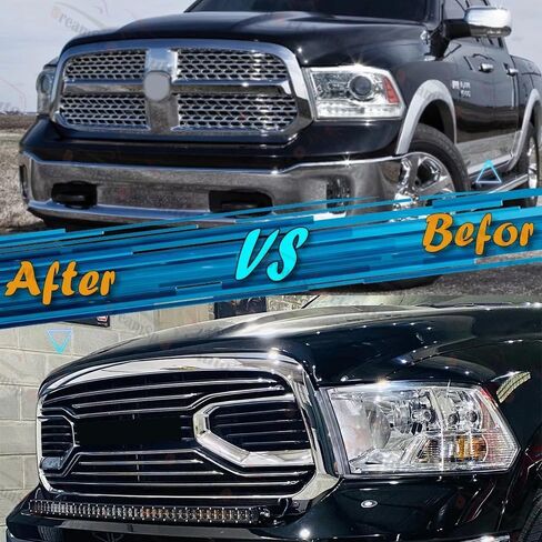 الشبكة الأمامية (كروم مع حروف) متوافقة مع 2013-2018 Ram 1500 (غير مناسبة لنماذج المتمردين)، شواية بديلة على طراز Big Horn in Kuwait