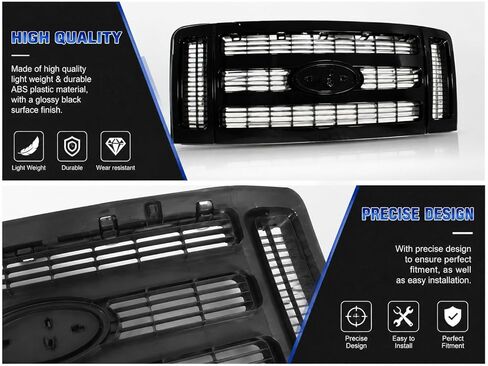 Front Grille Compatible with 2008-2010 Ford F250 F350 Super Duty, Glossy Black Front Grill Replacement, OEM Fit, Aggressive Truck Styling, Easy Installation, ABS Plastic in Saudi Arabia