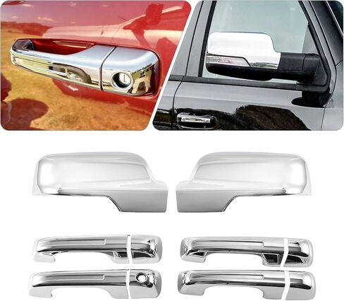 Chrome Mirror Cover Caps with Exterior Door Handle Covers Compatible with 2019-2024 Ram 1500, Without Smart Keyholes (4Door) in Saudi Arabia