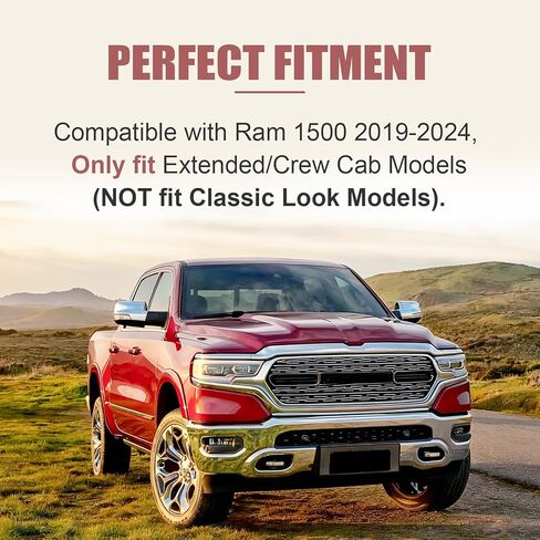 Chrome Mirror Cover Caps with Exterior Door Handle Covers Compatible with 2019-2024 Ram 1500, Without Smart Keyholes (4Door) in Saudi Arabia