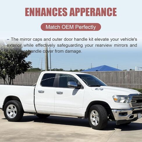 Chrome Mirror Cover Caps with Exterior Door Handle Covers Compatible with 2019-2024 Ram 1500, Without Smart Keyholes (4Door) in Saudi Arabia