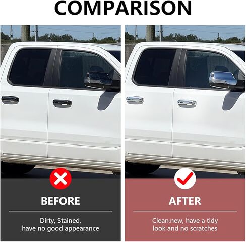 Chrome Mirror Cover Caps with Exterior Door Handle Covers Compatible with 2019-2024 Ram 1500, Without Smart Keyholes (4Door) in Saudi Arabia