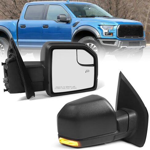 Left Driver Side Power Door Mirror for Ford F150 2015-2020 with Heated Glass, Turn Signal Light and Prism Glass, Black Textured Direct Replacement (8 Pins) in Saudi Arabia