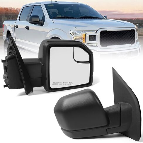 مرآة باب تعمل بالطاقة على الجانب الأيسر للسائق لسيارة Ford F150 2015-2020 مع زجاج ساخن، ضوء إشارة الانعطاف وزجاج منشوري، استبدال مباشر أسود مزخرف (8 دبابيس) in Kuwait