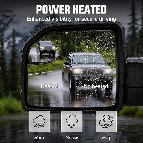 مرآة باب تعمل بالطاقة على الجانب الأيسر للسائق لسيارة Ford F150 2015-2020 مع زجاج ساخن، ضوء إشارة الانعطاف وزجاج منشوري، استبدال مباشر أسود مزخرف (8 دبابيس) in Kuwait