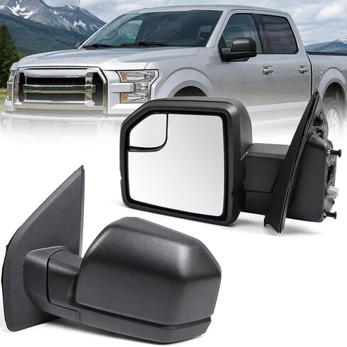مرآة باب تعمل بالطاقة على الجانب الأيسر للسائق لسيارة Ford F150 2015-2020 مع زجاج ساخن، ضوء إشارة الانعطاف وزجاج منشوري، استبدال مباشر أسود مزخرف (8 دبابيس) in Kuwait