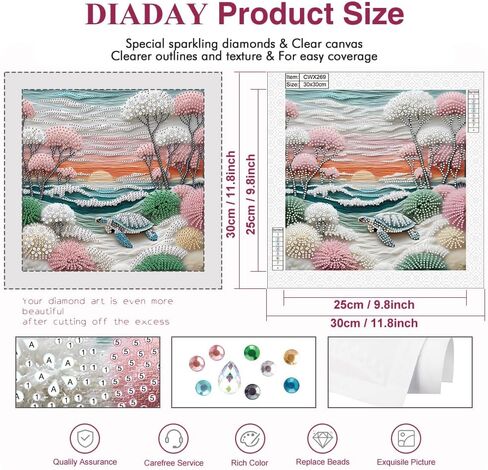 DIADAY السلاحف البحرية شكل خاص مجموعات الطلاء الماس للبالغين، 5D كريستال حجر الراين شكل خاص مجموعات الفن الماس شروق الشمس المناظر الطبيعية، DIY الحرف ديكور المنزل جدار هدية الفن 12 × 12 بوصة in Kuwait