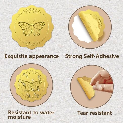WADORN 100Pcs Butterfly Gold Foil Sticker, Round Gold Butterfly Envelope Sticker Self Adhesive Gold Foil Embossed Seal for Envelopes Invitation Card Diploma Award Graduation Celebration in Saudi Arabia