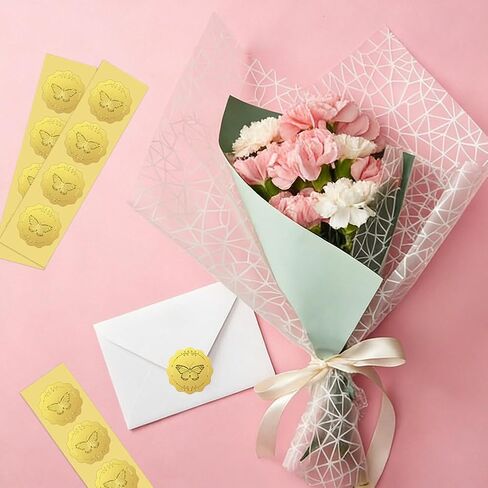WADORN 100Pcs Butterfly Gold Foil Sticker, Round Gold Butterfly Envelope Sticker Self Adhesive Gold Foil Embossed Seal for Envelopes Invitation Card Diploma Award Graduation Celebration in Saudi Arabia