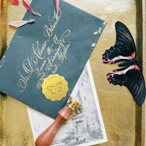 WADORN 100Pcs Butterfly Gold Foil Sticker, Round Gold Butterfly Envelope Sticker Self Adhesive Gold Foil Embossed Seal for Envelopes Invitation Card Diploma Award Graduation Celebration in Saudi Arabia