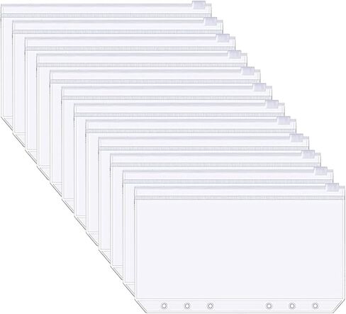 Generic 12 قطعة من جيوب مجلد A6، أكمام مستندات شفافة PVC 6 فتحات مع سحاب لصور بطاقات إيصالات الأموال، تمزيق، 17 × 11 سم (حقيبة بسحاب A6) in Kuwait