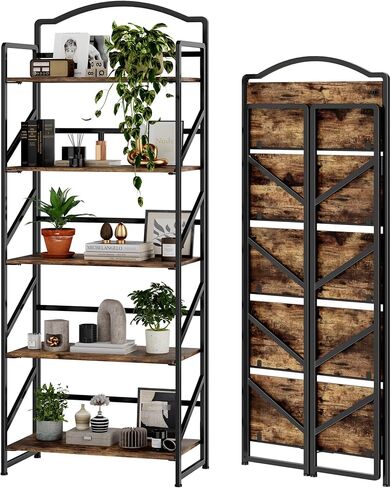 BHG No Assembly Folding Bookshelf for Living Room,Semicircle Collapsible Book Shelf for Home Office, Portable Bookcase Storage Organizer Rack Shelves in Saudi Arabia