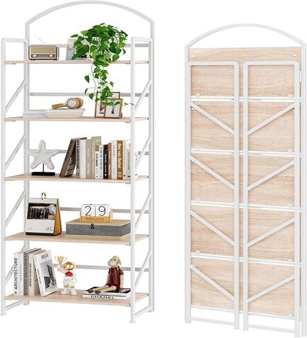 BHG No Assembly Folding Bookshelf for Living Room,Semicircle Collapsible Book Shelf for Home Office, Portable Bookcase Storage Organizer Rack Shelves in Saudi Arabia