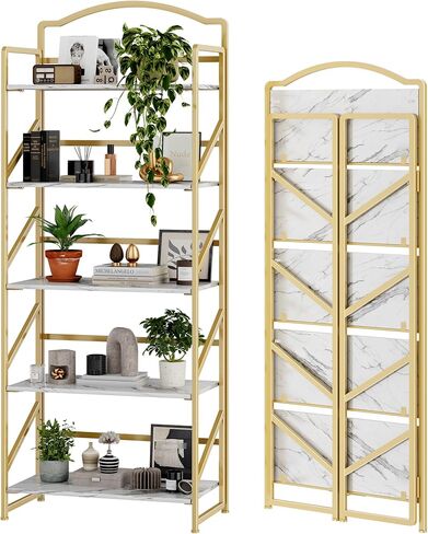 BHG No Assembly Folding Bookshelf for Living Room,Semicircle Collapsible Book Shelf for Home Office, Portable Bookcase Storage Organizer Rack Shelves in Saudi Arabia