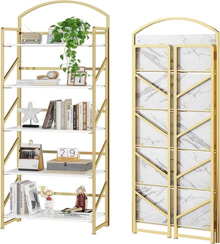 BHG No Assembly Folding Bookshelf for Living Room,Semicircle Collapsible Book Shelf for Home Office, Portable Bookcase Storage Organizer Rack Shelves in Saudi Arabia