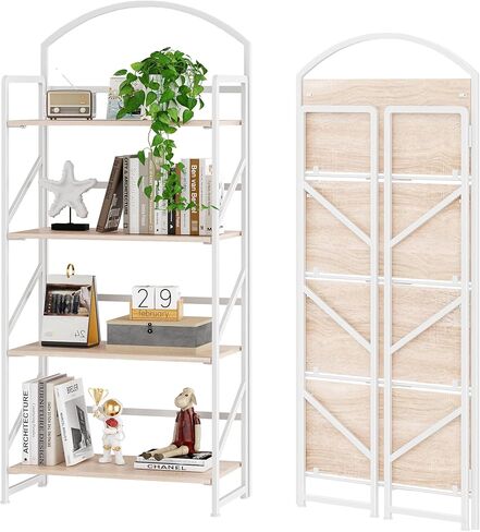 BHG No Assembly Folding Bookshelf for Living Room,Semicircle Collapsible Book Shelf for Home Office, Portable Bookcase Storage Organizer Rack Shelves in Saudi Arabia
